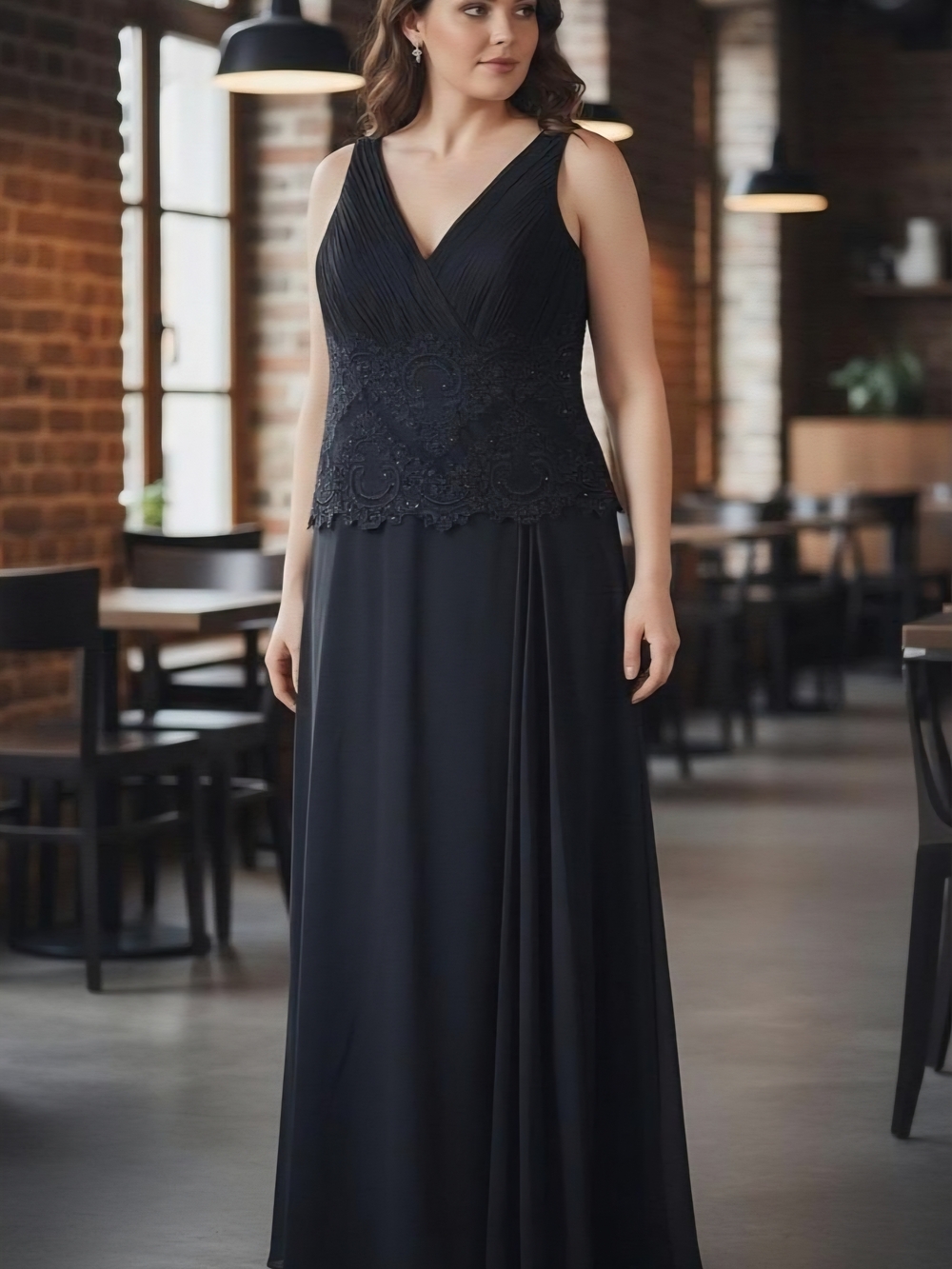 David's Bridal Black V-Neck Evening Dress